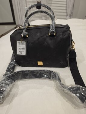MCM Black Boston  Top-Handle Women's Bag w Detachable Strap, Gold Tone Hardware